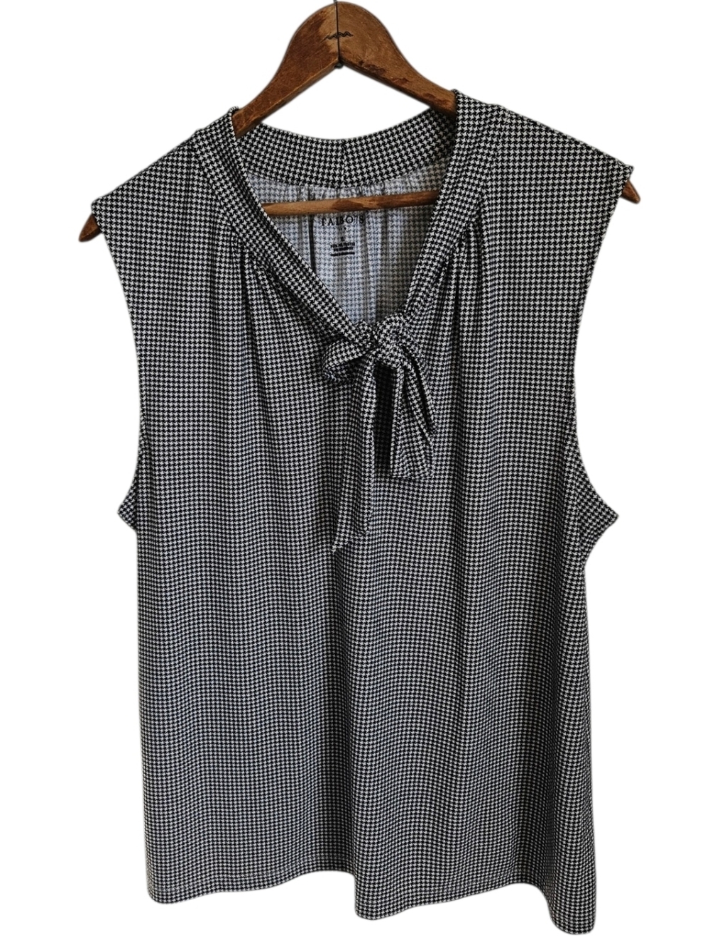 Talbots Sleeveless Houndstooth Blouse with Tie at Neck, Size XL